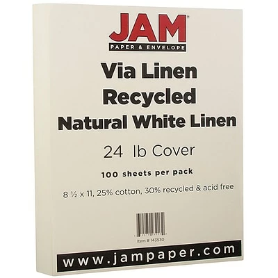 Wholesale 🔥 Resume/Cotton Letterhead Paper JAM Paper® Strathmore 24lb Paper, 8.5 X 11, Natural White Linen, 100 Sheets/Pack (143530) 👏