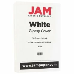 Promo ⌛ Jam® Glossy Cardstock Paper JAM Paper 80 Lb. Cardstock Paper, 8.5" X 11", White Glossy, 50 Sheets/Pack (01034702F) 🧨